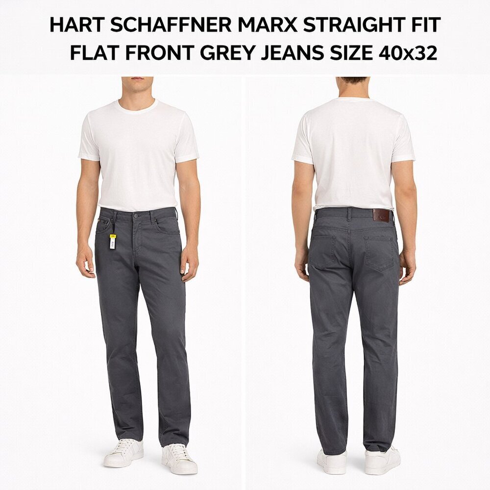 Hart Schaffner Marx Straight Fit Flat Front Grey Jeans Size 40x32